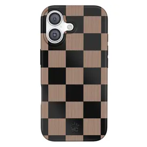 Velvet Caviar Mocha Vibe Checkered iPhone Case – Trendy MagSafe Compatible Protective Phone Case