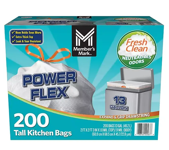Power Flex 13-Gallon Tall Kitchen Trash Bags, Fresh Scent, 200 ct.