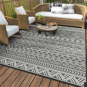 Outdoor Rug Carpet  5x8 Outdoor Patio Rug Mat Reverisble Plastic Straw Outdoor Rug for RV Camping Picnic Beach Balcony Boho Grey