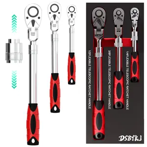 3 Piece Set Adjustable Flexible Head Ratchet Wrench, 72 Teeth Quick Release, 1/4, 3/8, 1/2 Inch Drive, Chrome Vanadium Steel, 180 Degree Flex Head, Ratcheting Wrench Set, Retractable Ratcheting Wrench