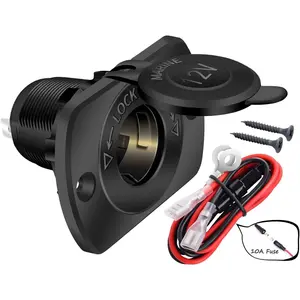 DaierTek 12V Cigarette Lighter Socket Replacement Female Connector DC Socket Power Outlet Cigarette Lighter Outlet with Wire Fuse and Waterproof Cover for Car Marine Boat Auto