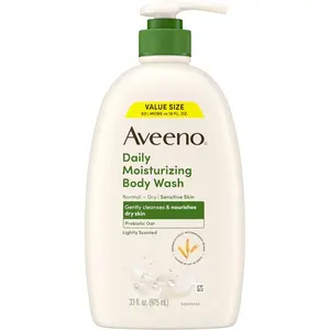 Aveeno Daily Moisturizing Body Wash for Dry & Sensitive Skin + Prebiotic Oat, Body Wash Gently Cleanses & Nourishes Dry Skin, Lightly Scented, Value Size, 33 fl. oz