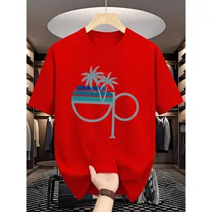Men's 180g Pure Cotton Short Sleeve T shirt Multi color Fashion Simple Palm Tree Sunset Pattern Daily Life Going Out Casual Wear