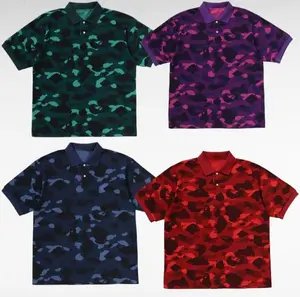 Color Camo One Point Relaxed Polo, Streetwear Inspired Casual Collared Shirt