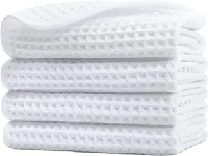 Microfiber Lint Free Washcloth  Towel, 13 x 13 in, 4 Pack (White, Waffle Weave)