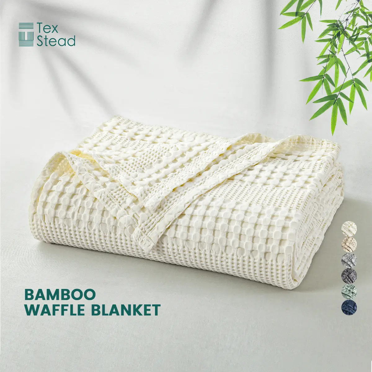 TexStead Cooling Waffle Blanket, White, 50% Cotton 50% Bamboo Rayon Blanket, Lightweight Breathable Moisture Wicking Throw Blanket for Bed Sofa Couch, Soft Textured Summer Blanket