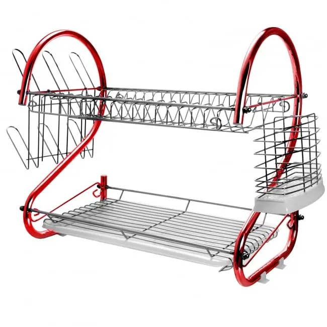 16 in. Two Shelf Iron Wire Dish Rack, Red