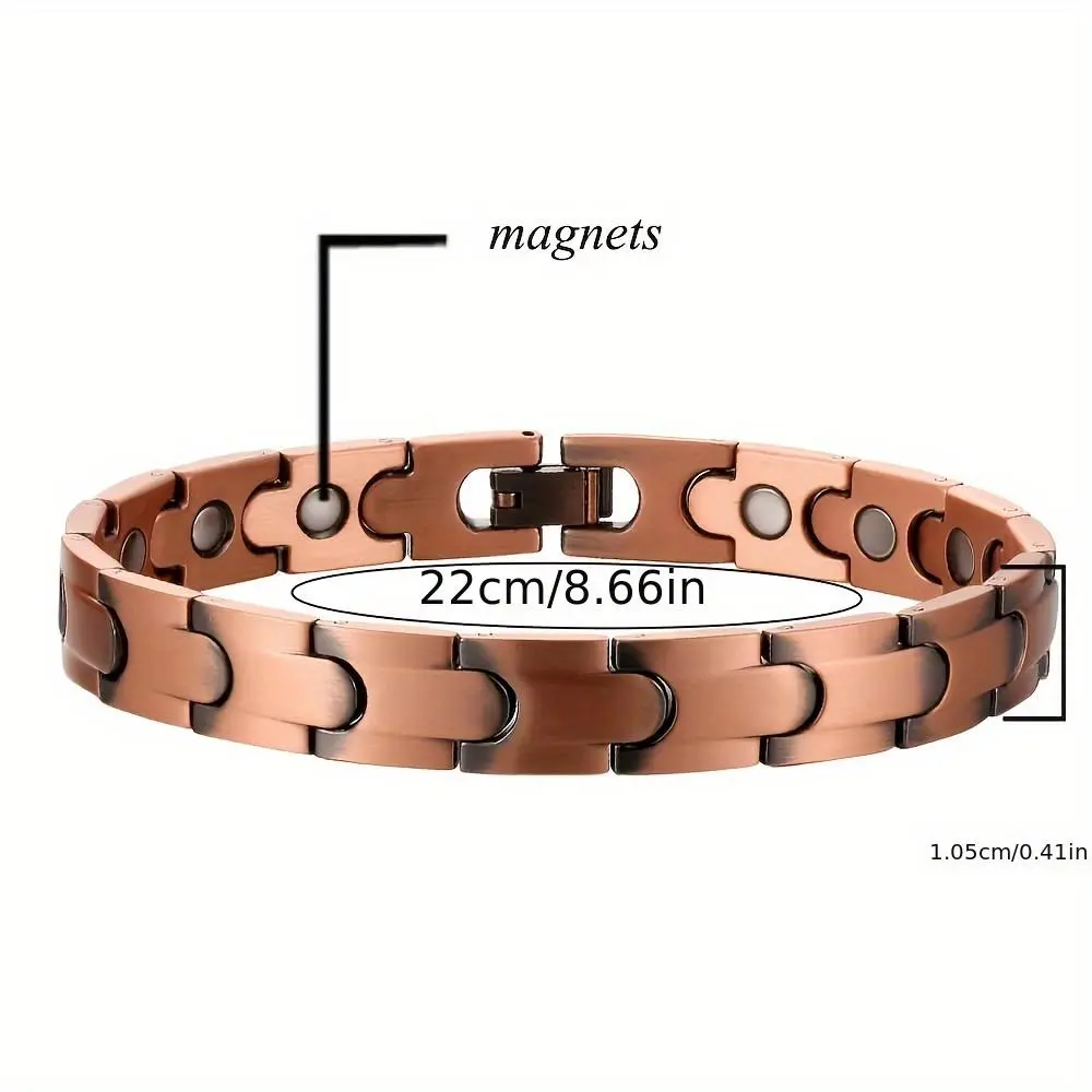 Unisex Copper Metal Magnetic Links Bracelet - Adjustable Everyday Wear Bracelets, Fashion Costume Jewelry Gift for Men and Women
