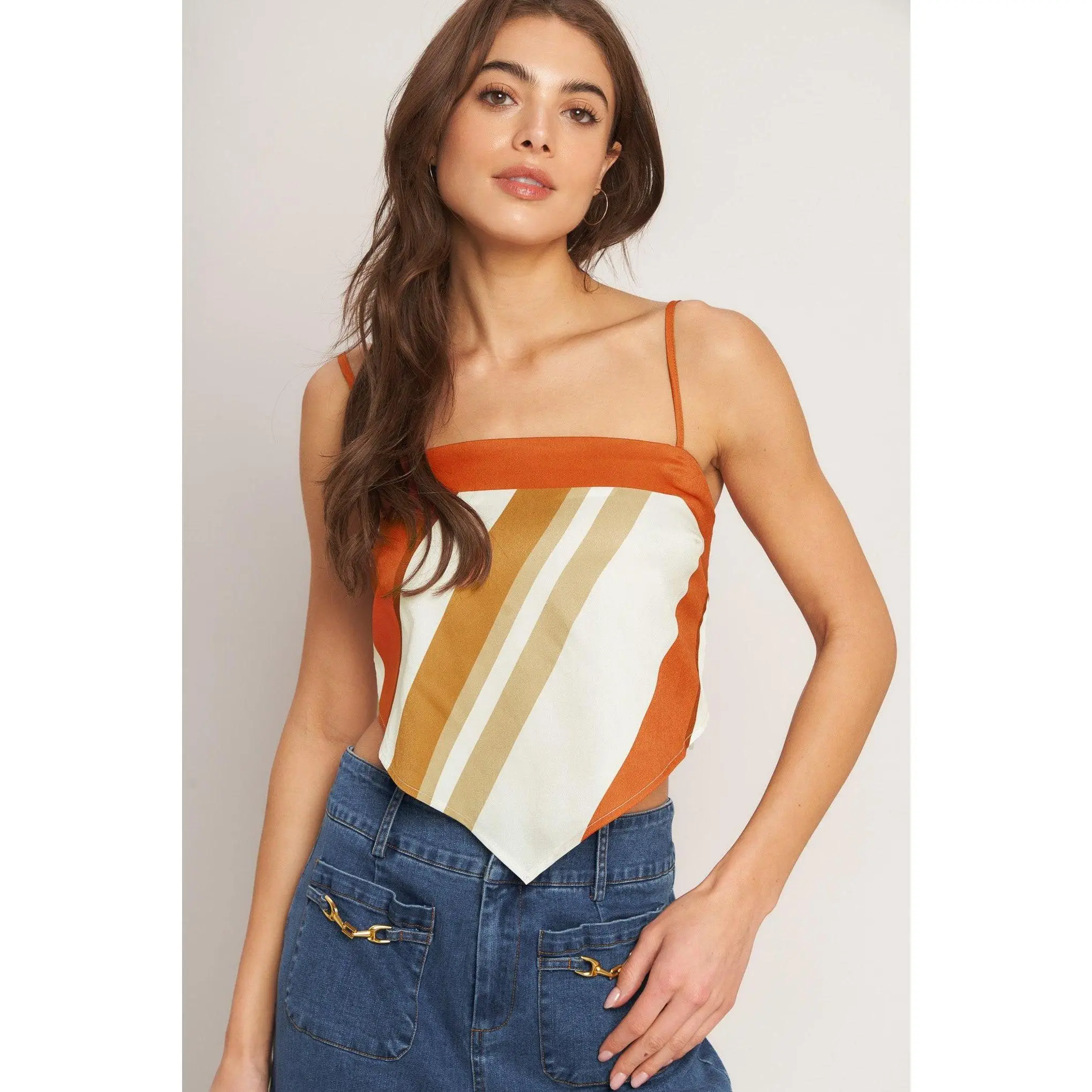 GOLDEN HORIZON WOVEN SCARF TOP
