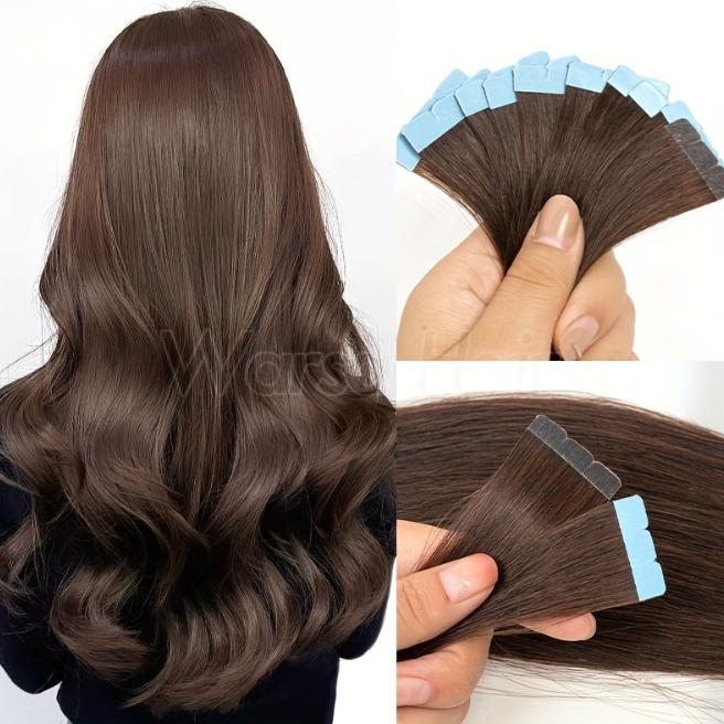 10pcs Mini Tape in Hair Extensions, Invisible PU Seamless 100% Human Hair, Light Beige 12/16 Inch, Secure Adhesive Weft, Natural Look for Women, Hair Loss Coverage & Versatile Styling