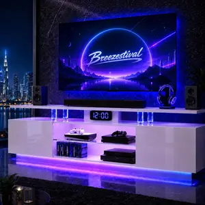 Aoxun 70” High-Glossy TV Stand with 2 Side Cabinets, Modern Stylish TV Console with 3 Layer LED Lights,Gaming TV Media Console with Adjustable Glass Shelf, Remote&APP Control
