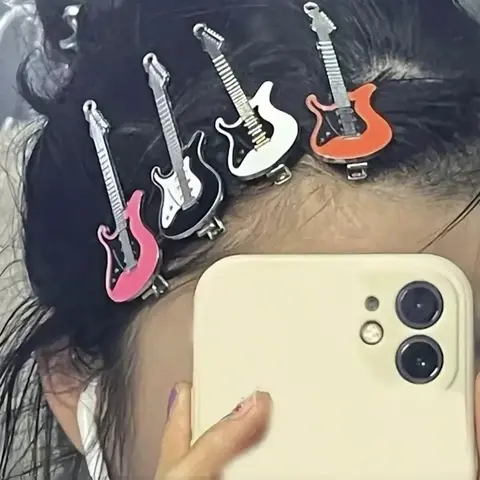 Guitar Shaped Hair Clips, Super Cute Clips, Punk Style Hair Accessories for Women & Girls, Fashion Hair Accessories for Party, Daily Clothing Decor, Hairpins, Hair Clip Set, Hair Style Accessory, Hairclips