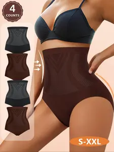 4-Pack MEIYATING Women's High-Waist Shapewear Panties, Seamless Triangle Underwear, Casual, Soft Fit, Tummy Control, Butt Lifting, All Seasons