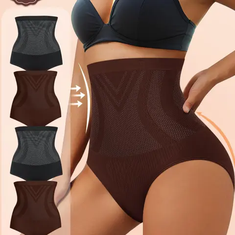 4-Pack MEIYATING Women's High-Waist Supportive Shapewear Panties, Seamless Triangle Underwear, High Waisted Girdles, Flat Belly Shaper, Basic, Casual, Soft Fit, Tummy Control, Butt Lifting, All Seasons