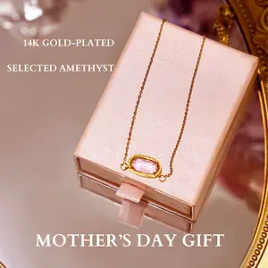 [Happy Mother's Day]Carnation Enchanted Amethyst Necklace, 14k plated gold and selected natural amethyst crystal
