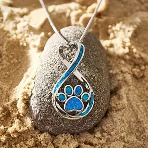 1pc Elegant Infinity & Dog Paw Print Necklace - Alloy with Blue Resin Accent, Fashionable Accessory, Ideal for Christmas, Anniversary, & Daily Gifts, Dog Necklace