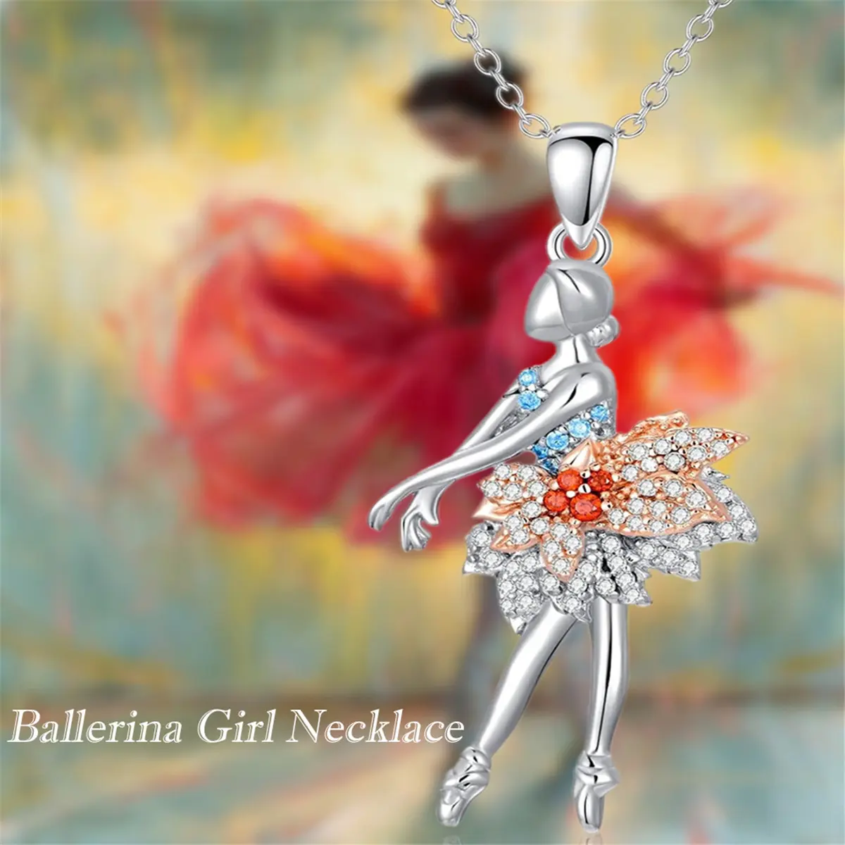 Women's Exquisite Sparkling Zircon Ballet Girl Alloy Pendant Necklace with Stainless Steel Chain - Daily Female Elegant Dancer Charm Jewelry Gift for Birthdays, Valentine's Day, Jewelry Gift For Women, Ballerina, Alloy Metal, Cubic Zirconia, Stainless Ste