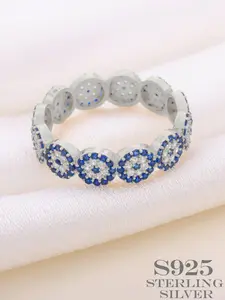 S925 Sterling Silver Evil Eye Ring, Elegant Design, Lightweight Luxury Fashion Jewelry, Unisex All Season Accessory, Multi Cut Cluster Ring