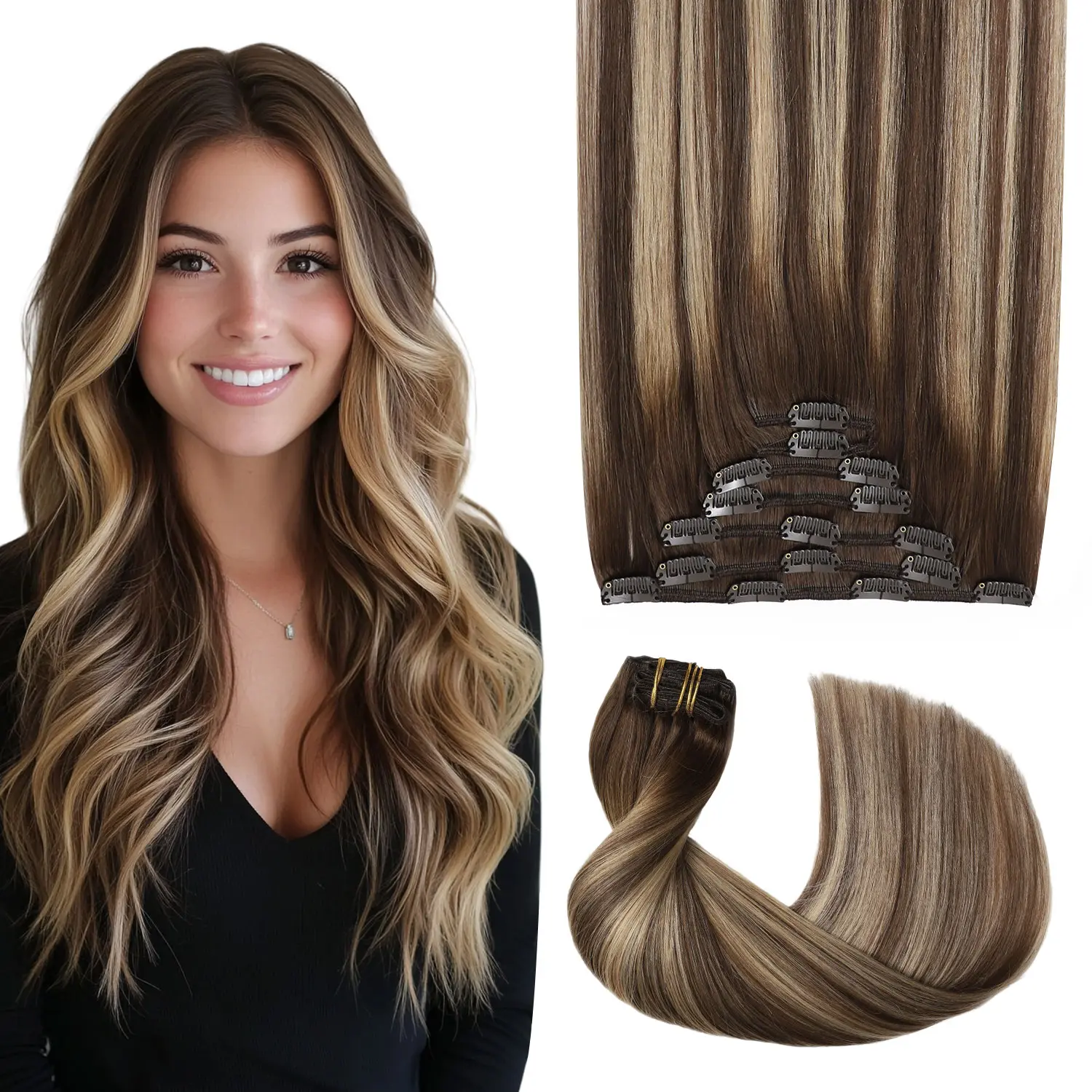 Sweetmet Pro2.0 Clip in Hair Extensions Real Human Hair 120g Thick 7pcs 14inch to 22inch Remy Real Human Hair Extensions Clip ins 14inch Seamless Double Weft for Women
