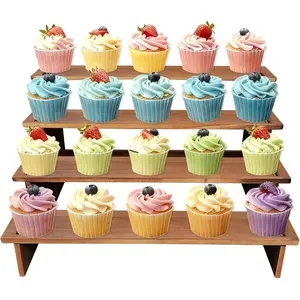 4 Tier Cupcake Stand for 24 Cupcakes - Wooden Tiered Display Stand, Rustic  Display Risers for Vendor Events, Cup Cake, Dessert,  Rack, Candles, Matcha Station, No Tools Required to Install