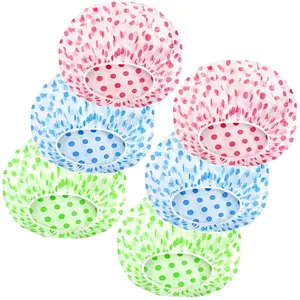 Shower Cap, Reusable Shower Hat Bath Caps - Waterproof with Elastic Band Hair Hat for Men Women Ladies Spa Salon (Coloful Dotted) (9 Packs)