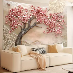 Cherry Blossom Fashion Tapestry - Elegant Realistic  Design, Horizontal Wall Hanging for Weddings, Birthdays, Home Decor,Serene Expression Art Detailed Texture Art, Wall Decor  Vintage Style Polyester Hanging Decor Floral Design  Room Party Decoration