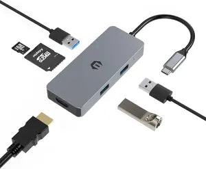 Tiergrade USB C Hub Multiport Adapter 6-in-1 with 4K HDMI Output 3.0 USB-A Ports SD Micro SD Card Reader Type C Power Delivery for Chromebook Pixel