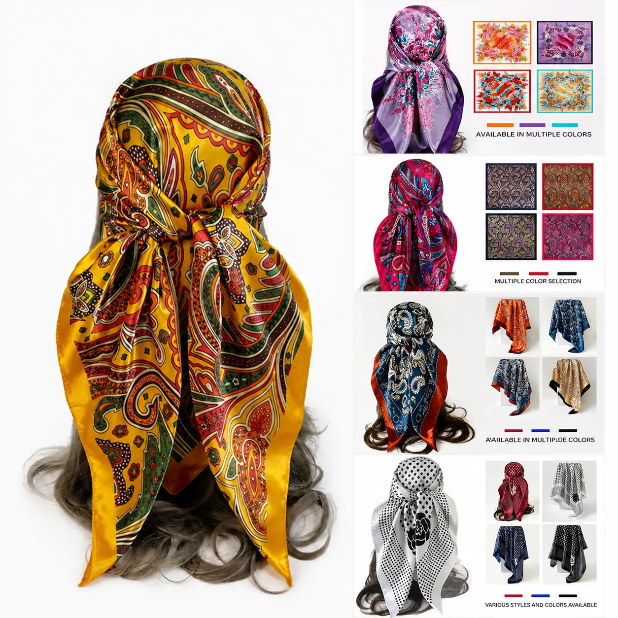 FEITAI 4 Pack 35.4"*35.4" Satin Silk Head Scarves for Women Lightweight Bandanas Headscarves Scarves Hair Scarves