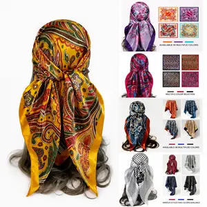 FEITAI 4 Pack 35.4"*35.4" Satin Silk Head Scarves for Women Lightweight Bandanas Headscarves Scarves Hair Scarves