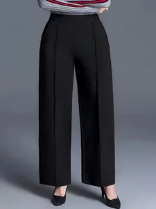 Women's Straight Leg Knit Pants, Medium Stretch Fabric, Plus Size Comfort Fit, Suitable for Daily Wear & Casual Occasions