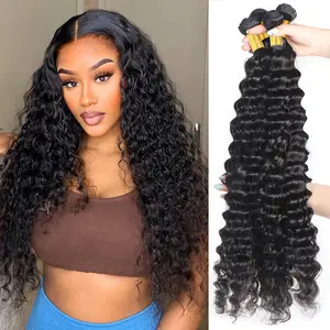 Brazilian Deep Wave Bundles 30 inch Deep Curly Human Hair Weave 3/4 Bundles Salon Quality Hair Bundles For Sew In