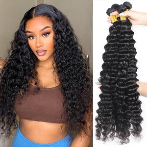 Brazilian Deep Wave Bundles 30 inch Deep Curly Human Hair Weave 3/4 Bundles Salon Quality Hair Bundles For Sew In