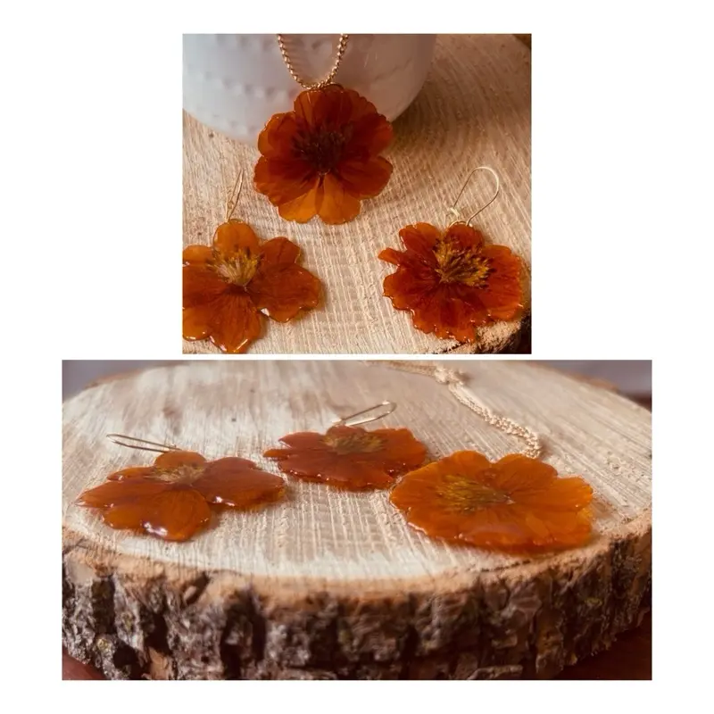 Marigold Essence Handmade Floral Jewelry Set - Marigold Earrings & Necklace Combination