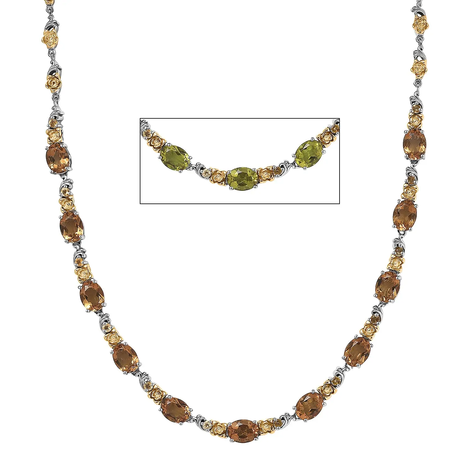 EverTrue Autumn Alexite and Brazilian Citrine 13.00 ctw Rose Flower Necklace in 18K YG Plated and Platinum Bond 18-20 Inches