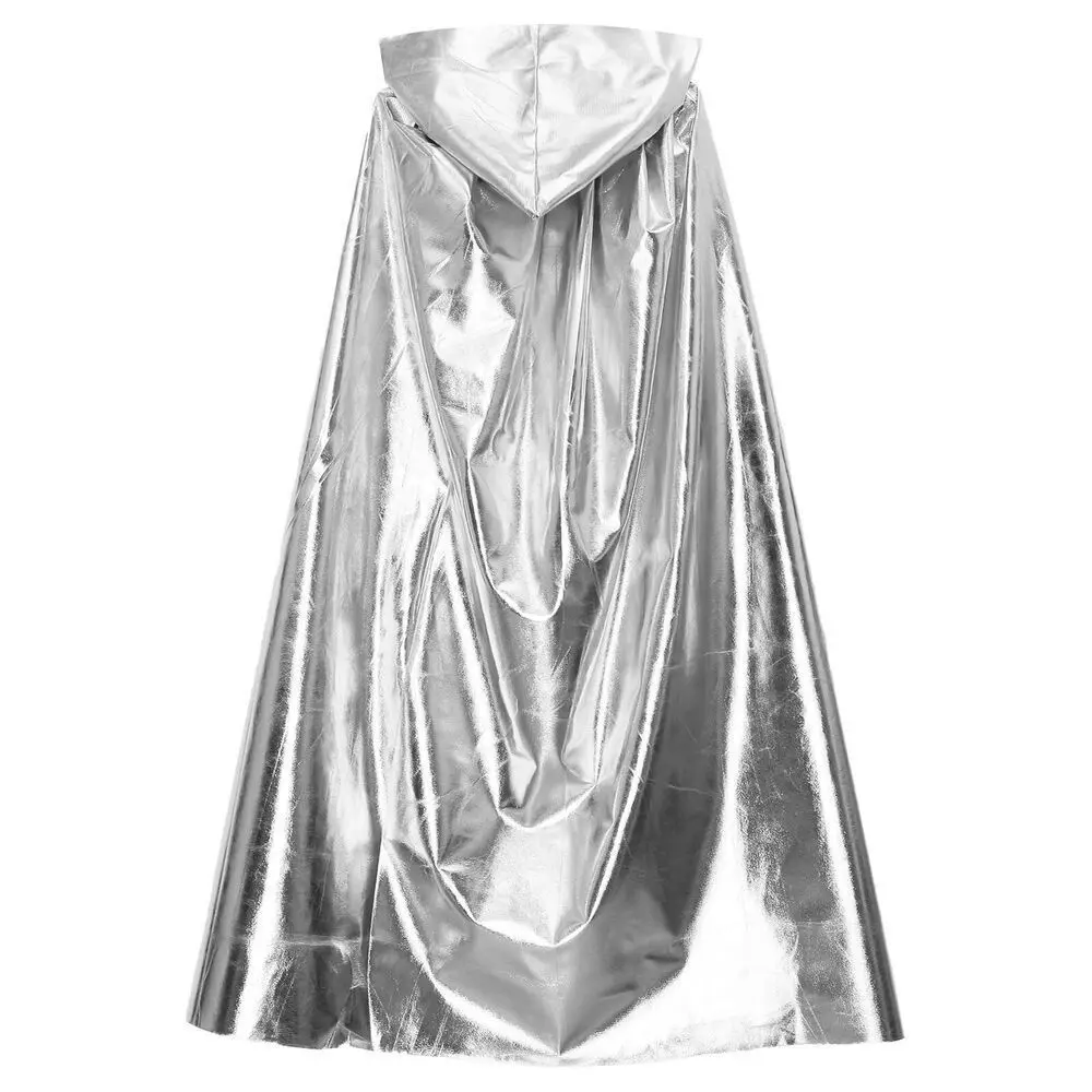 Metallic Hooded Cloak Cape - Shiny Reversible Gold-Silver Cosplay Costume for Halloween Parties, Stage Performances