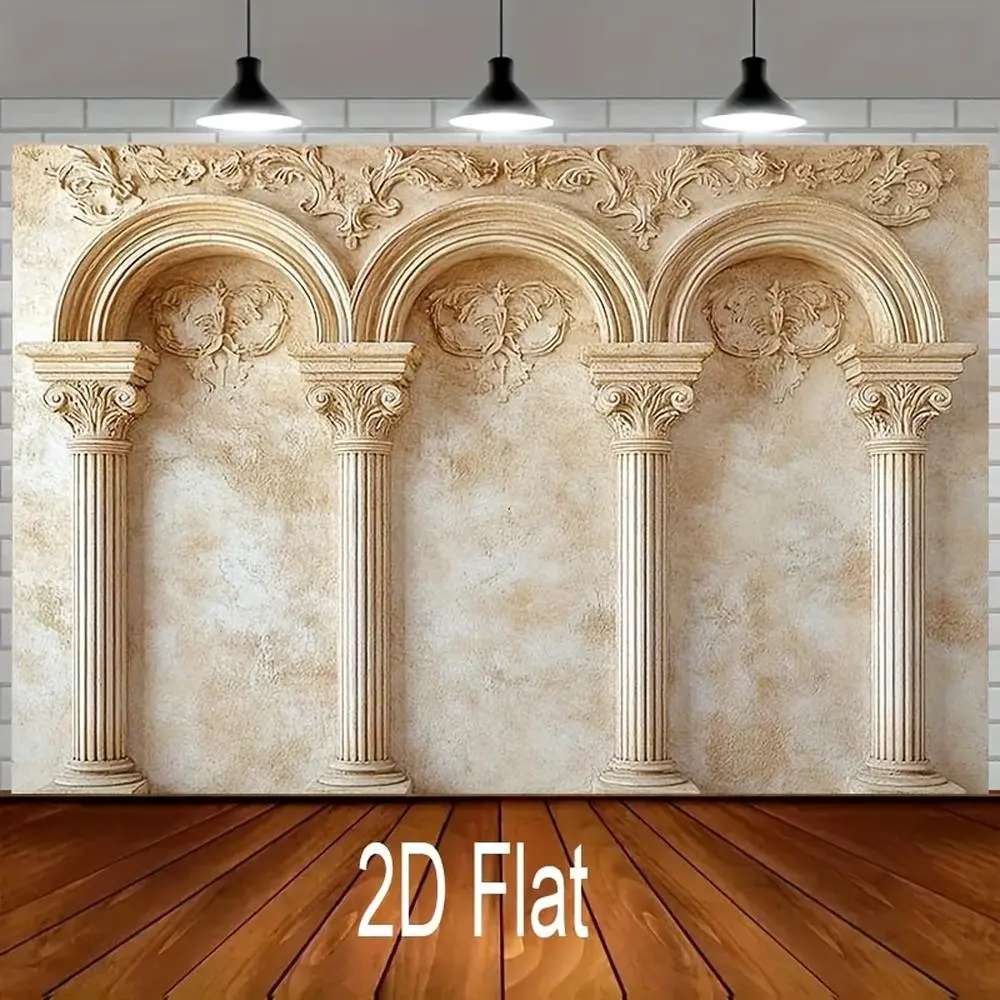 1pc 2D Flat Vintage Roman Style  Banner - Elegant Columns, Arches & Floral Decorations, Polyester Backdrop for Prop Parties, Birthdays, Baptisms, Tailgate Parties - No Electricity Needed, Party