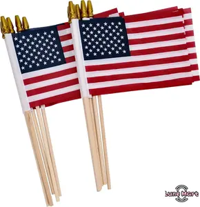 6/12 Pack 4x6 Inch Kid-Safe Spear Top Hand Held Small US Stick Flags, Patriotic Garden Decor for 4th of July, Veterans Day