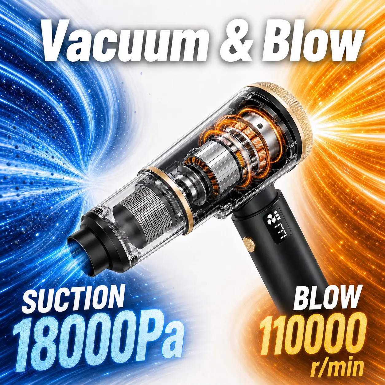 4-in-1 Brushless Car Vacuum & Compressed Air Duster, 18000Pa Powerful Mini Cordless Handheld Vacuum with Smart LED Screen
