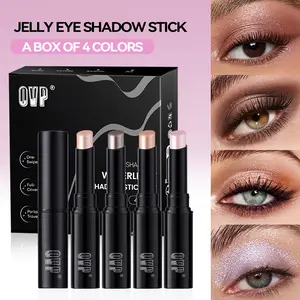 4pcs Jelly Glow Eyeshadow Stick & Highlighter Set - Waterproof and Sweat-resistant, Creates Dazzling Shimmer Eye Makeup and High-impact Color, Medium Coverage, Builds a Dewy Glow Look, Long-lasting Wear. Includes Purple, Pink, Smoky, and Champagne