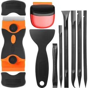 9 Pieces Plastic Scraper Tool Sticker Plastic Razor Blade Scraper Plastic Scraper Plastic Anti-Scratch Tool Putty Knife for Window Floor Label Removal Paint Cleaning (Black)