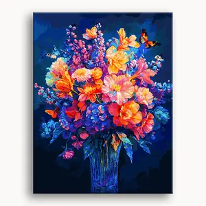 Blue Curtain Flower Dance DIY Paint By Numbers Kit-Framed & Unframed (Easy painting for All Ages) Gift Box Brushes Canvas Art
