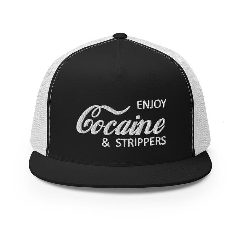 Enjoy Cocaine and Strippers Premium Trucker Hat High Crown Flat Bill Adjustable Cap