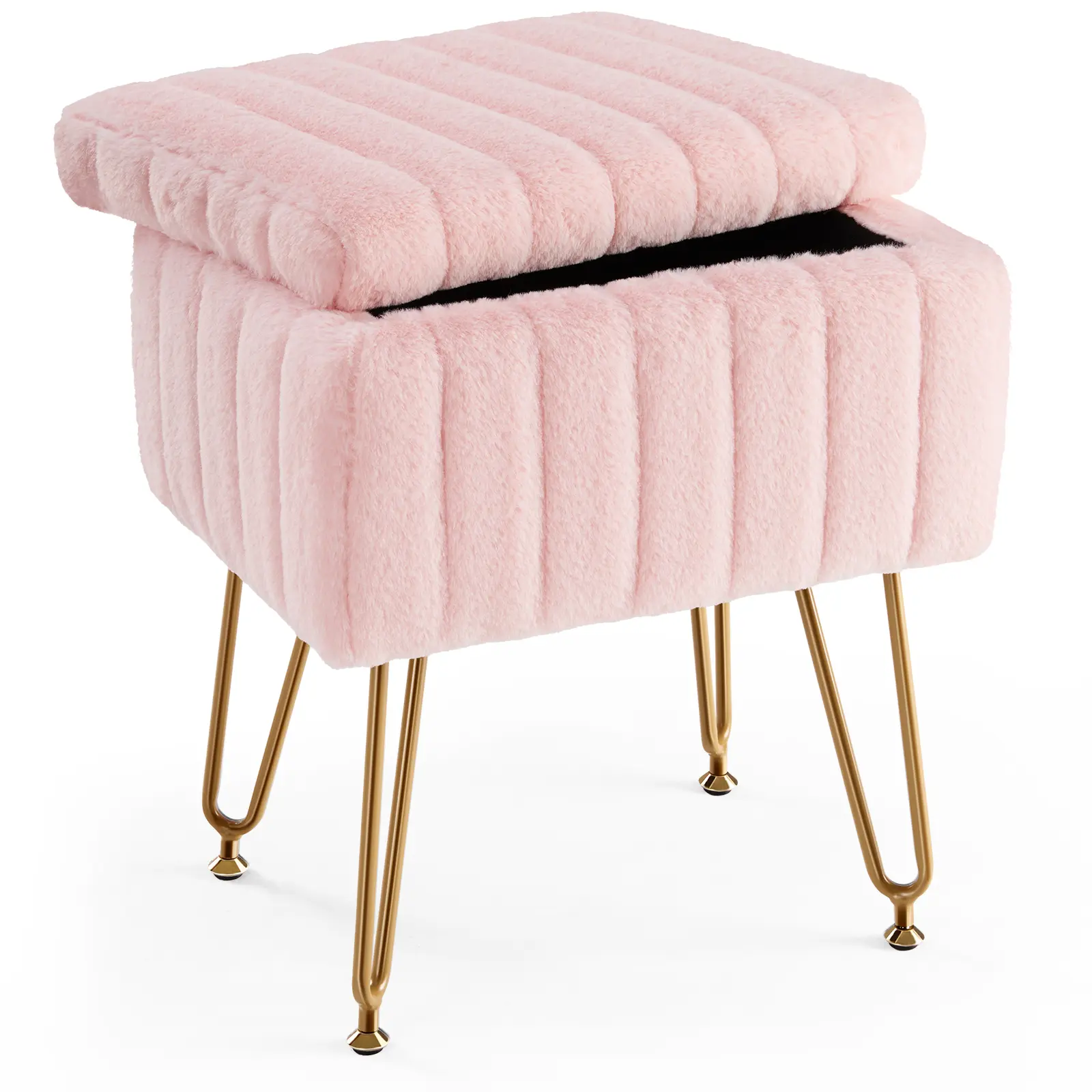 Faux Fur Upholstered Vanity Stool with Storage - Luxury Fabric Modern Design Dual Purpose Multi Setting Ottoman, Home Bedroom Entryway Footrest Chair, Modern Design Ottomans