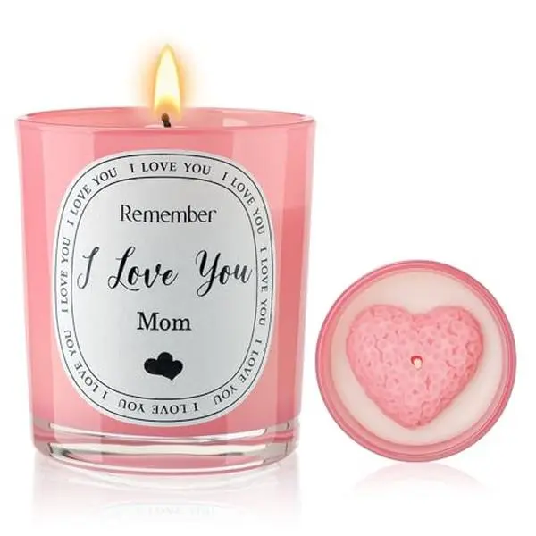 Gifts for Mom from Daughter Son,Mother's Day Birthday Christmas Thanksgiving Best Mom Gifts, I Love You Moms 6oz Heart Lavender Scented Candle