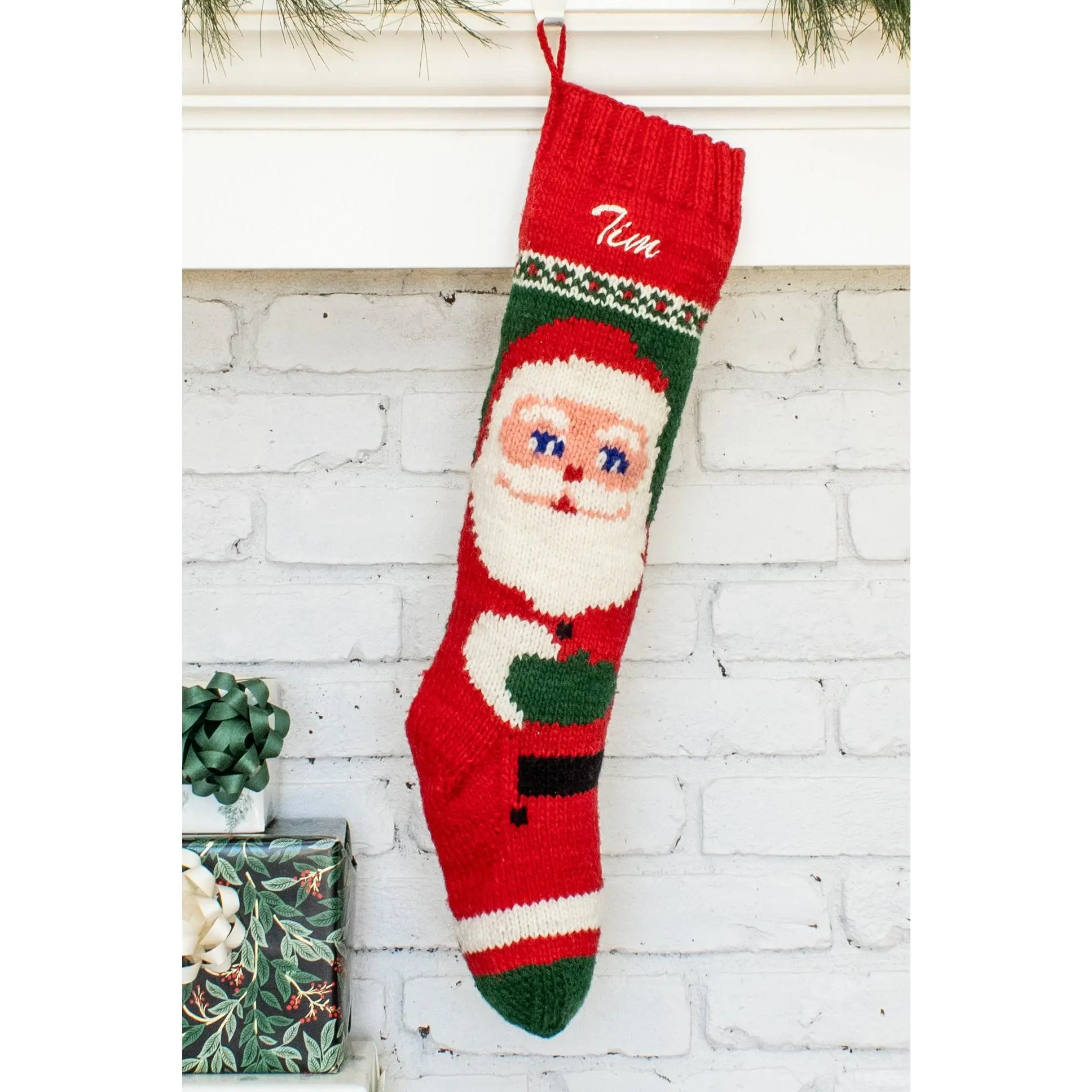 Mary Maxim Hand Knit Santa Christmas Stocking