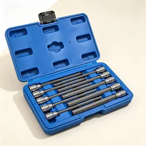 SAE Extra Long Hex Bit Socket Set, 10 Pieces, 3/8 Inch Drive, 1/16 to 1/2 Inch, CR-V and S2 Steel, Allen Bit Socket Set, Reusable, No Glue Needed