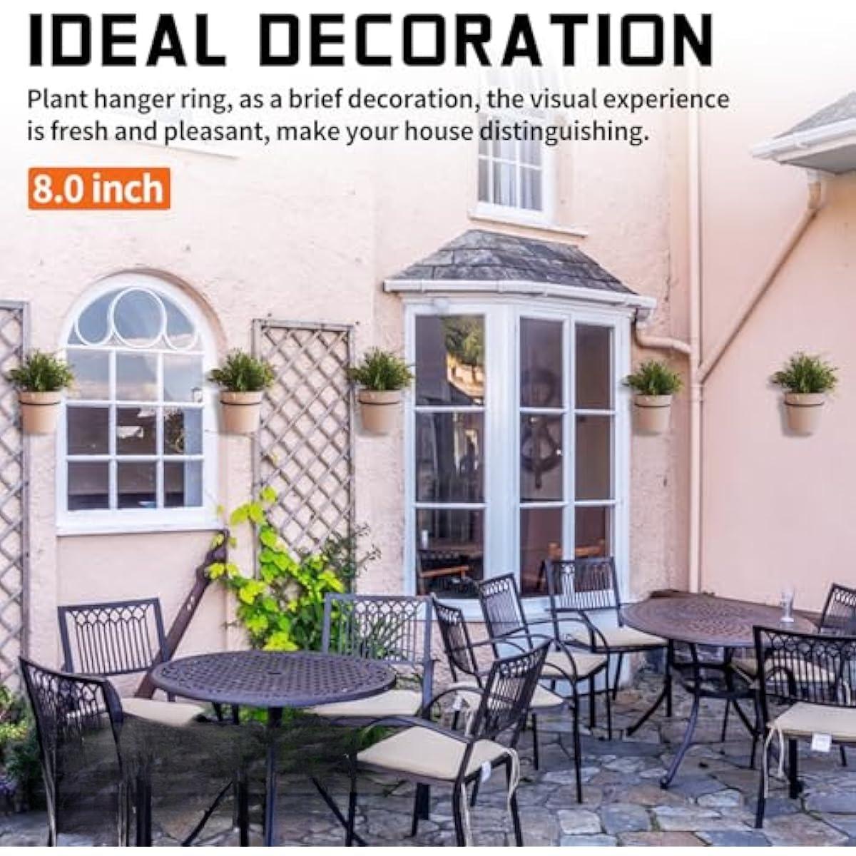 8in Wall Flower Pot Holder Ring Plant Hanger 2Pack, Metal Planter Hooks Wall Mounted Bracket Heavy Duty for Outdoor Indoor