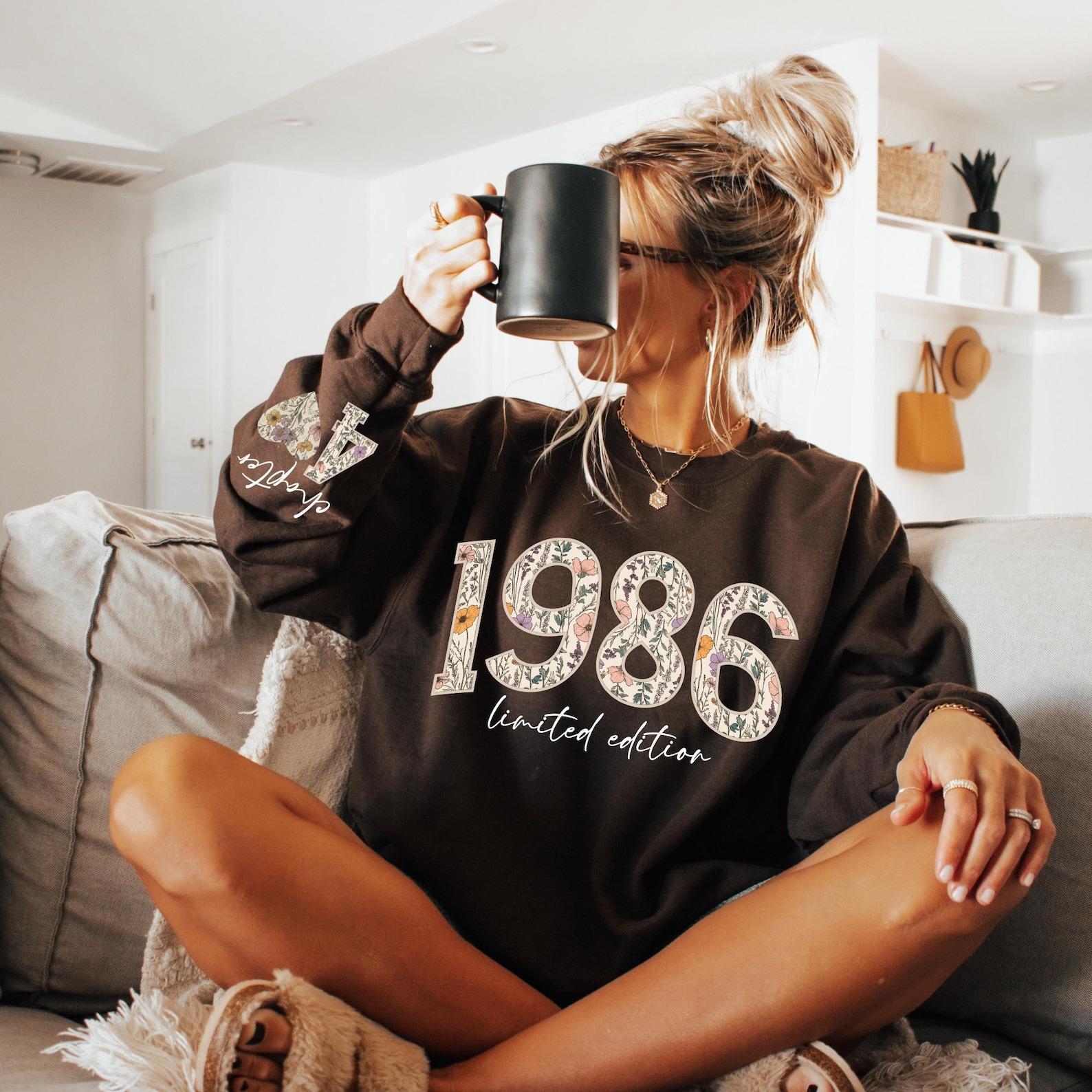 Custom Birthday Sweatshirt, Personalized Birth Date 40th Birthday Crewneck, Retro 1986 Floral Sweater, Chapter 40 Birthday Gift for Women