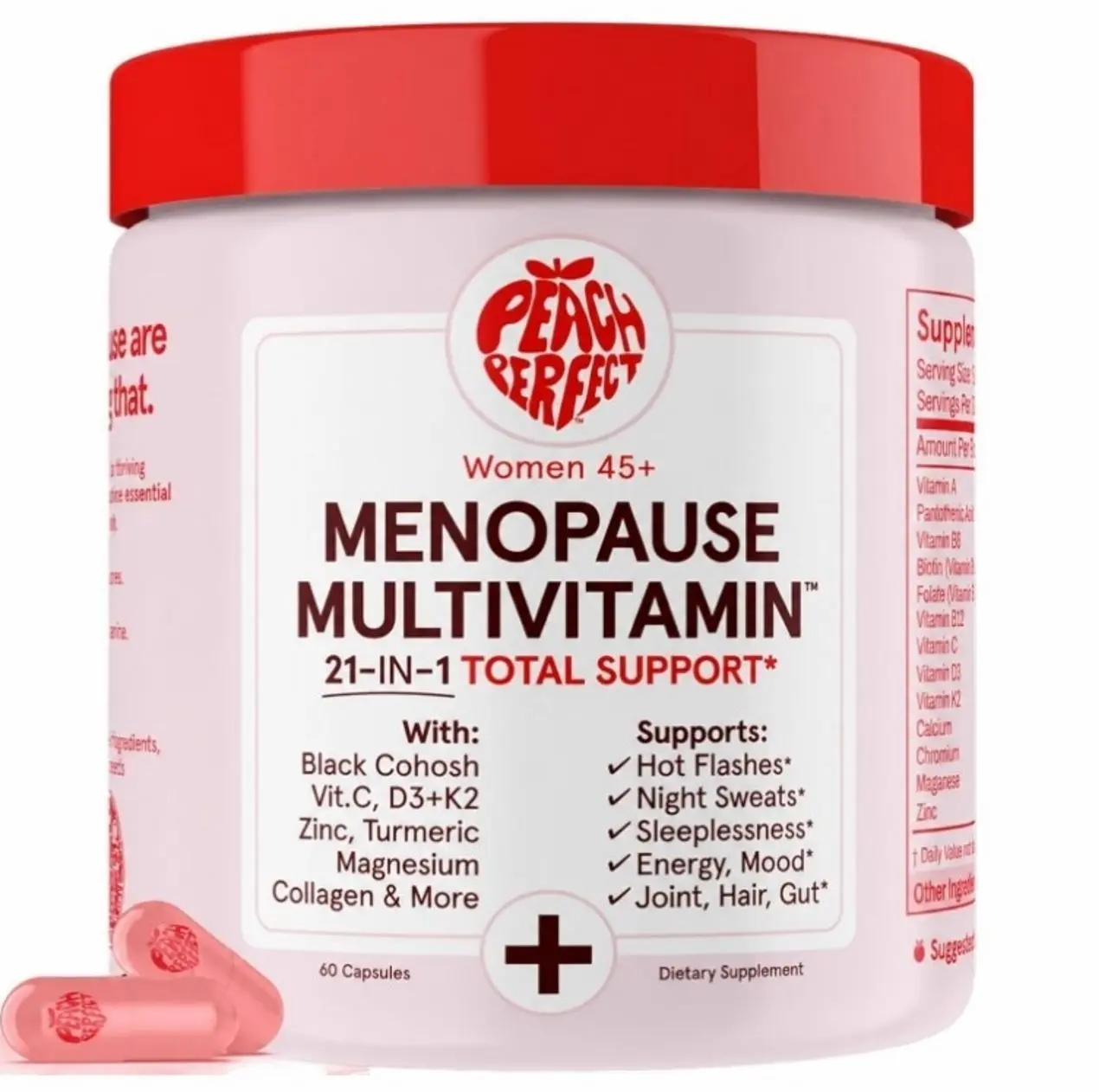 Menopause Multivitamin | 21 Vitamins for Women 45+ | Black Cohosh, Ashwagandha, Vitamin D3+K2, Probiotics & Collagen | Support for Hot Flashes, Mood Swings, Joint & Skin Health | 30 SVG