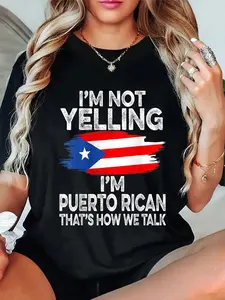 100% Cotton Funny Puerto Rico Flag I Don't Scream I'm T-Shirt Short Sleeve T-Shirt Women's Men's Graphic Tee Causal Tops